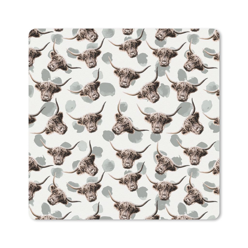 MuchoWow Mauspad Mousepad Schottischer Highlander - Kuh - Muster 20x20 cm - Mousepads - Maus Mat - Pad - Mausunterlage - Desk Mat - Bureauartikeln