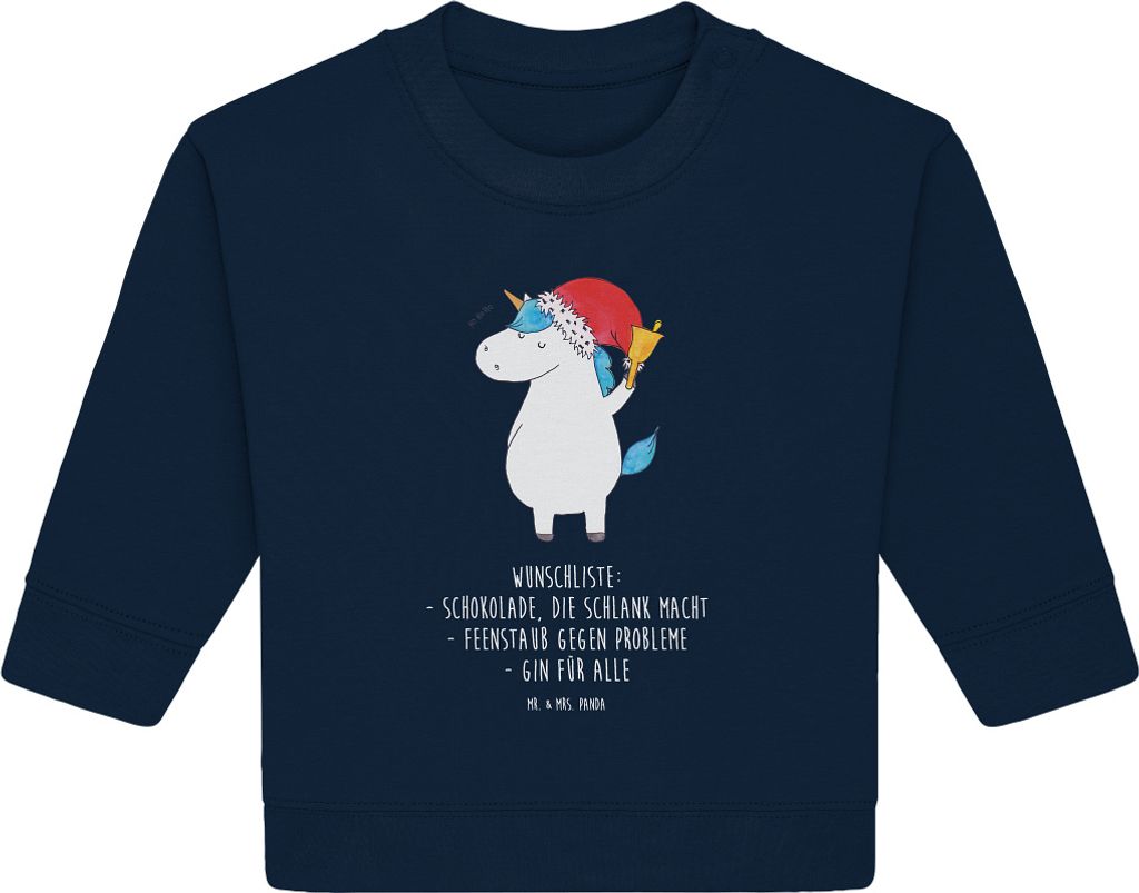 Mr. & Mrs. Panda Organic Baby Pullover Einhorn Weihnachtsmann 12. - 18. Monat - French Navy - Geschenk, Schokolade, Unicorn, Einhörner, Bullover, ...