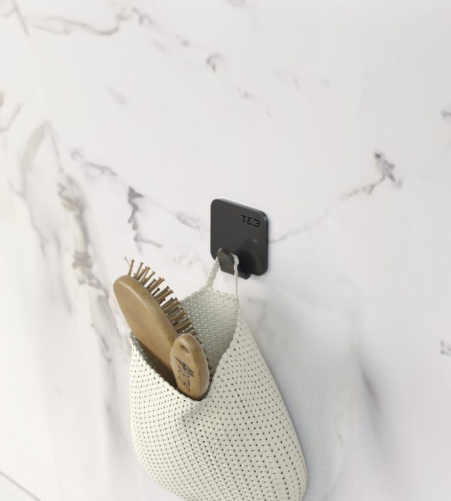 Nortiq T&B Einzelhaken 5 x 5 x 2,2 cm Matt Schwarz Aluminium Wandhaken mit 3M Klebeband