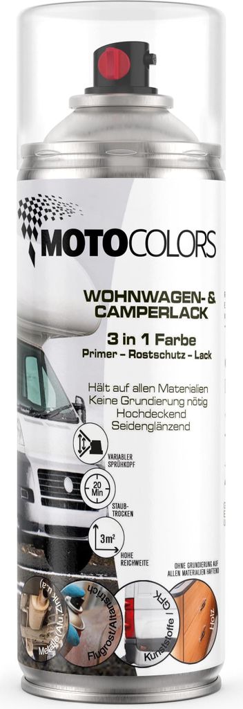 MotoColors Wohnwagen- & Camperlack 3 in 1 Farbe Sprühfarbe 400ml - Primer, Rostschutz, Lack