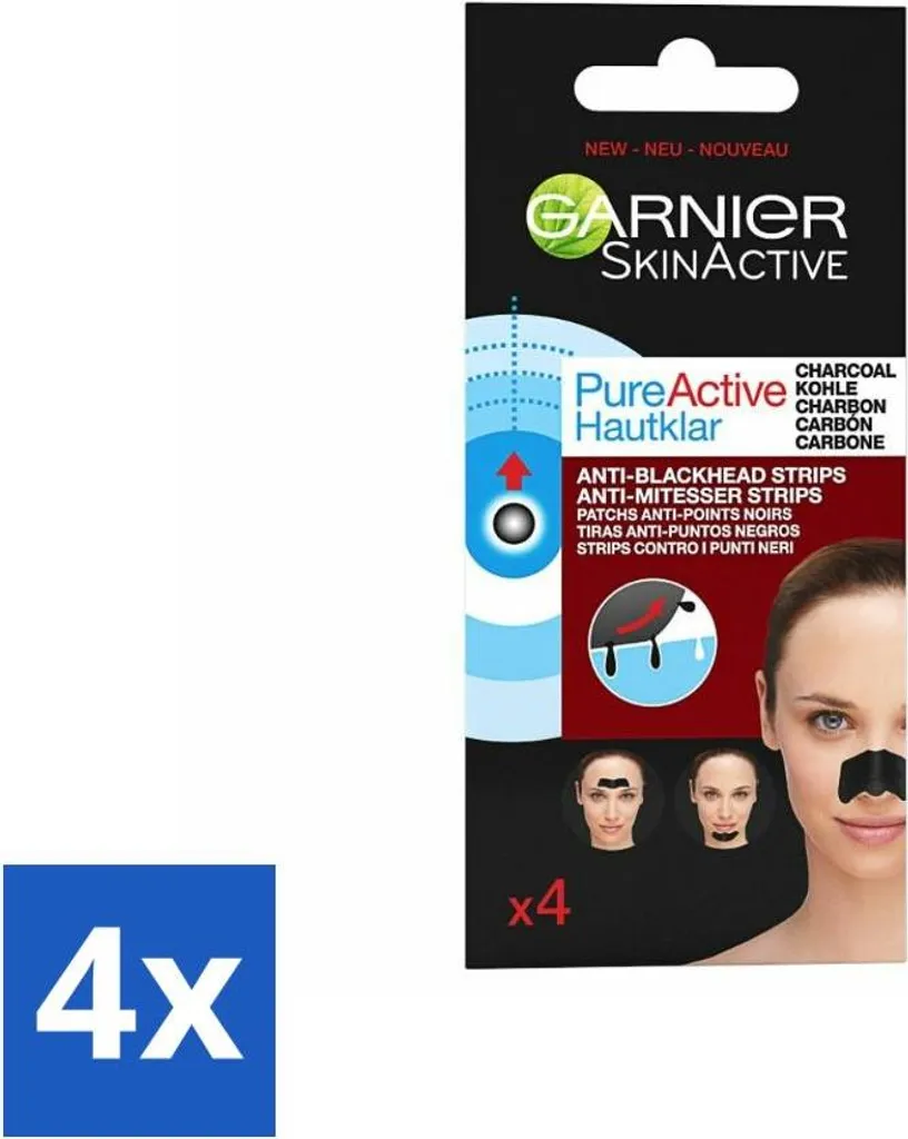 Garnier Pure Active Bandes Anti-Comédons au Charbon Actif - Pack de 4