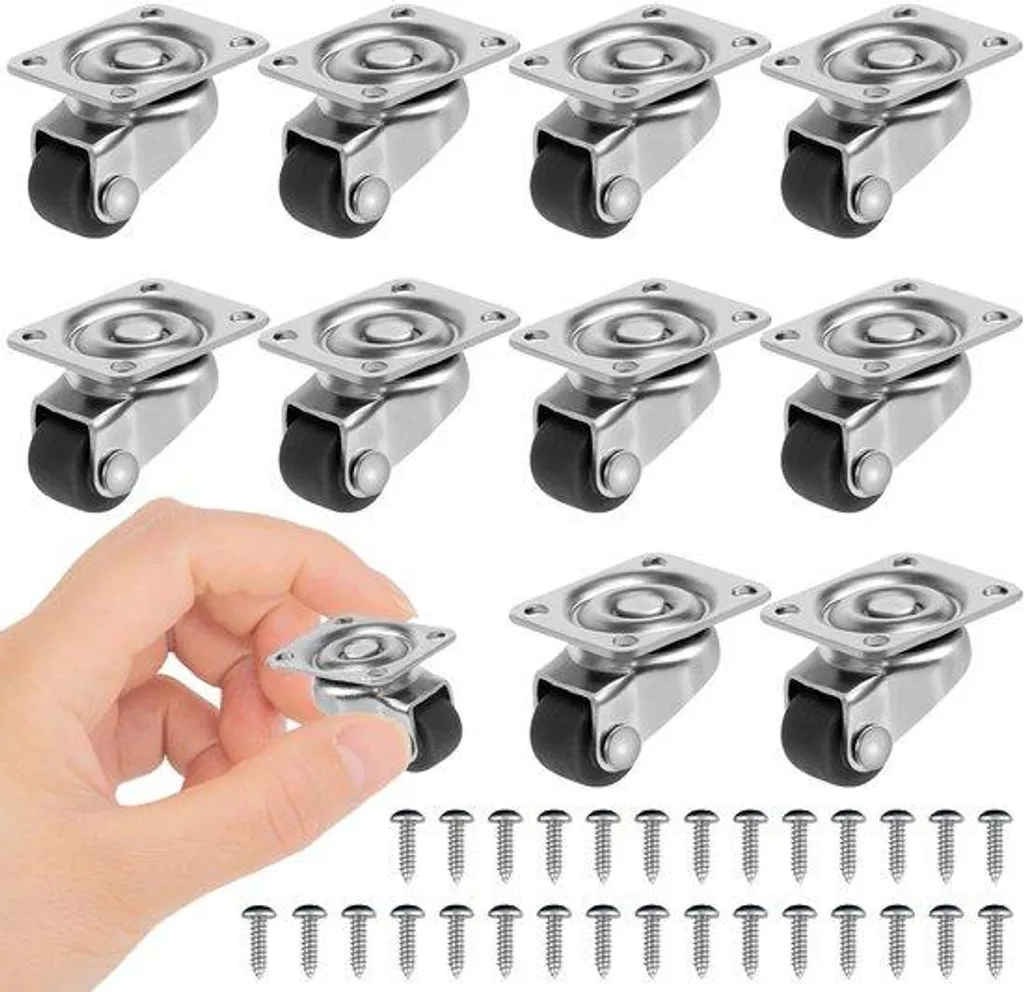 Lot de petites roulettes de transport 360° en acier noir pour mobilier