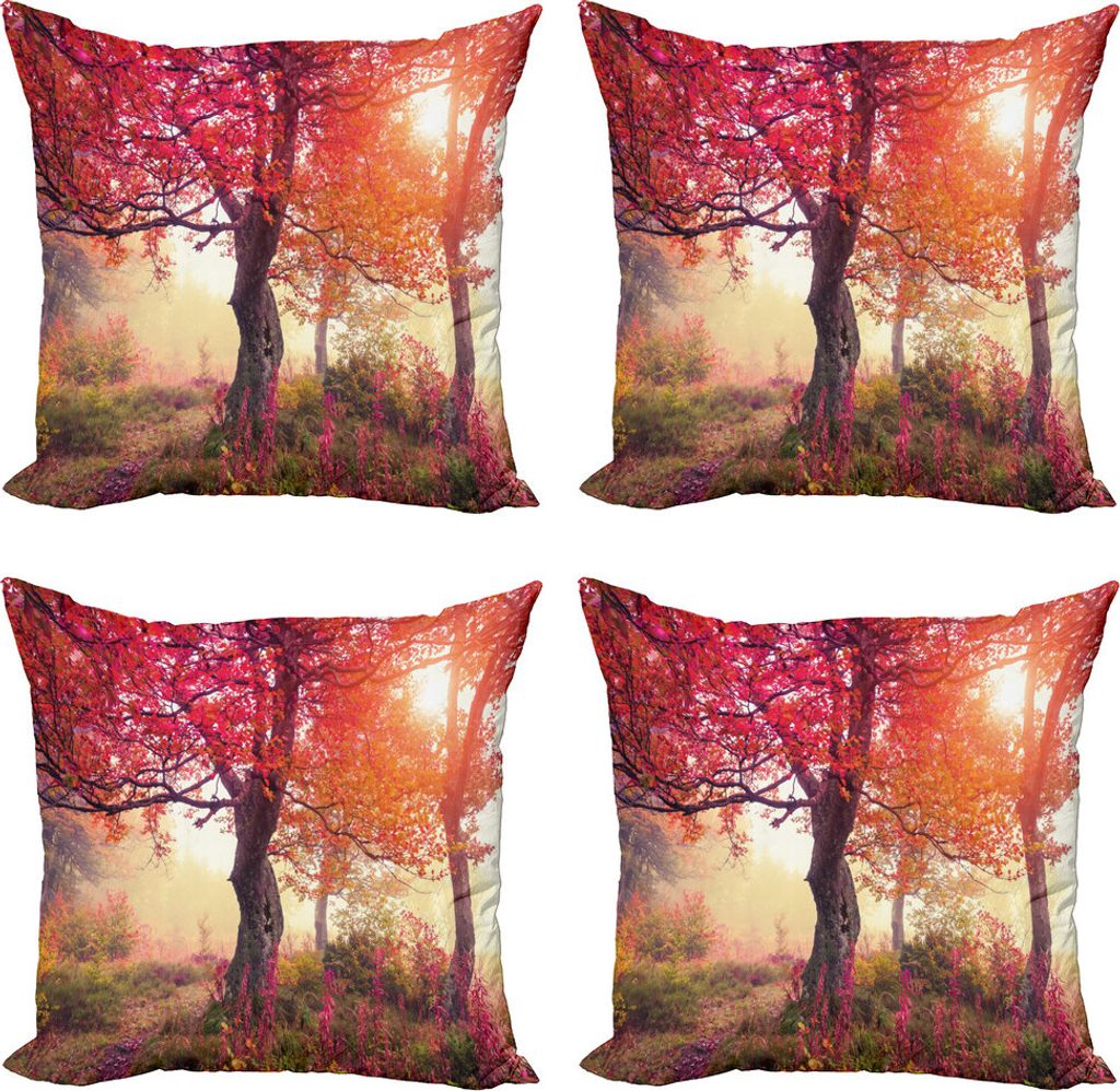 ABAKUHAUS Wald Kissenbezug Set (4 Stück), Blumen im Park Herbst, Moderner Doppelseitiger Digitaldruck, 50 cm x 50 cm, Rotbraun