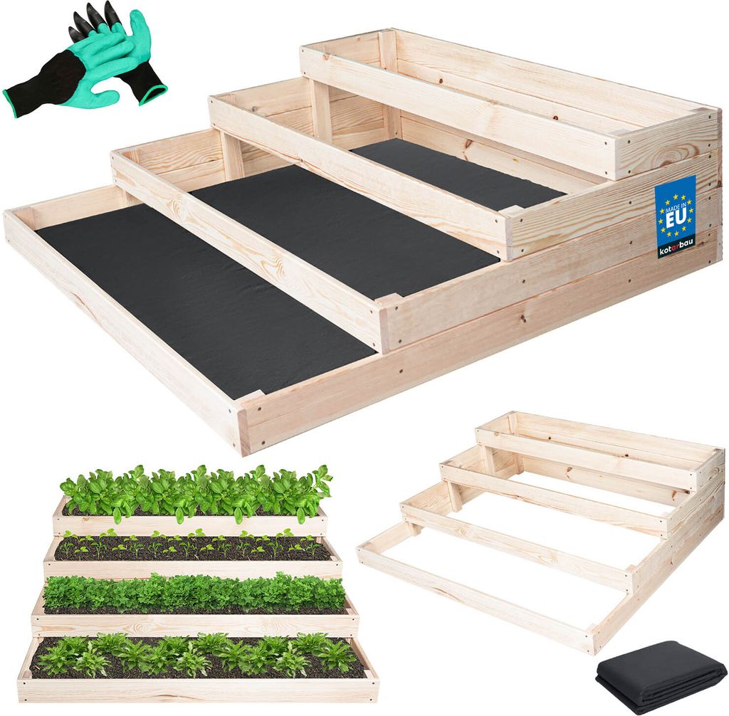 KOTARBAU Hochbeet Hochbeete für Garten Anzuchtkasten 120x120cm + Handschuhe mit Krallen Naturfarbe Blumenkasten Palettenrahmen Pflanzturm Hochbe...