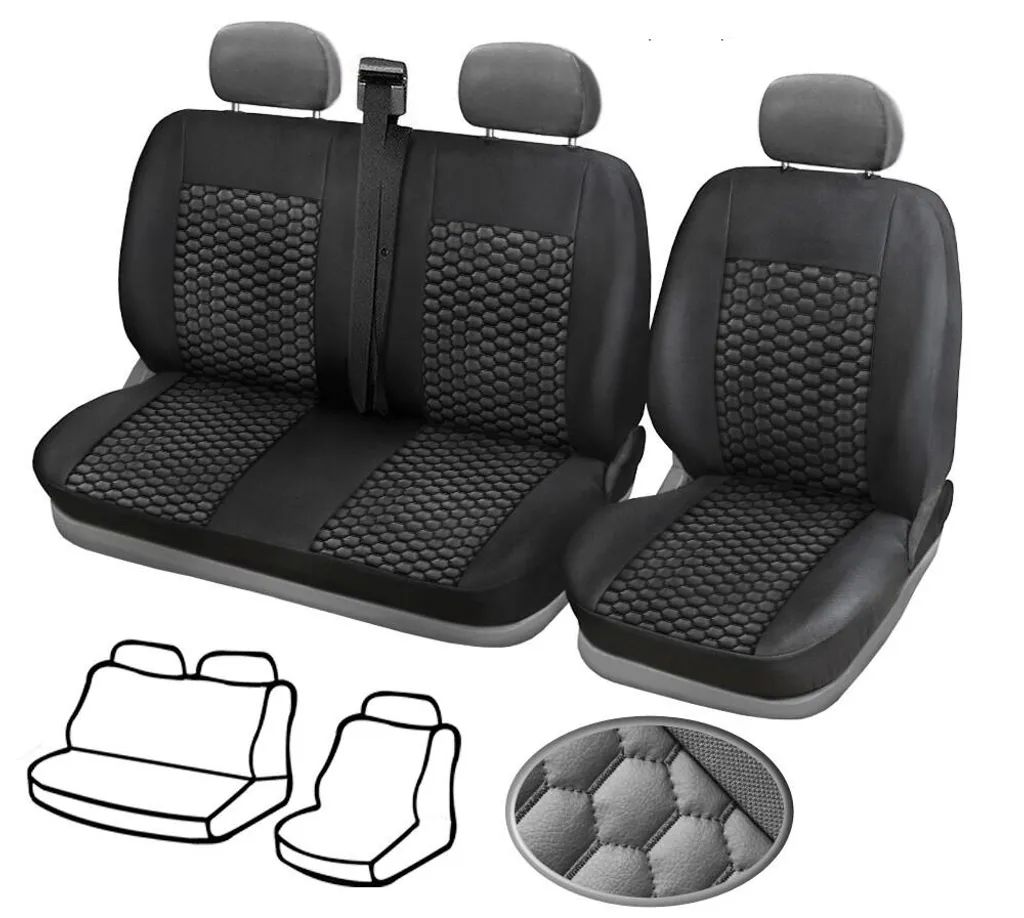 1+2 coprisedili in ecopelle per Fiat Ducato Bus 2006-2019 Nero Nou