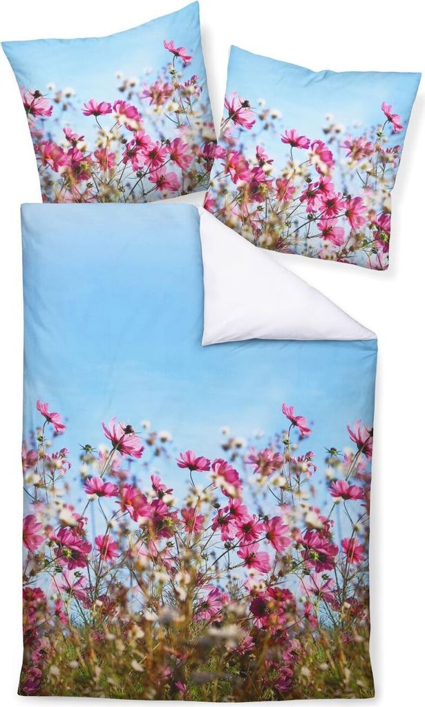 Janine Design Mako-Satin Bettwäsche-Garnitur modern art 42068 Farbe himmelblau fuchsia 02 Größe 135X200 + 80x80 cm