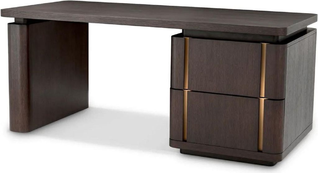 Casa Padrino Luxus Massivholz Schreibtisch Mokka / Messing 180 x 80 x H. 76 cm - Bürotisch - Computertisch - Büro Möbel - Luxus Möbel - Luxus E...