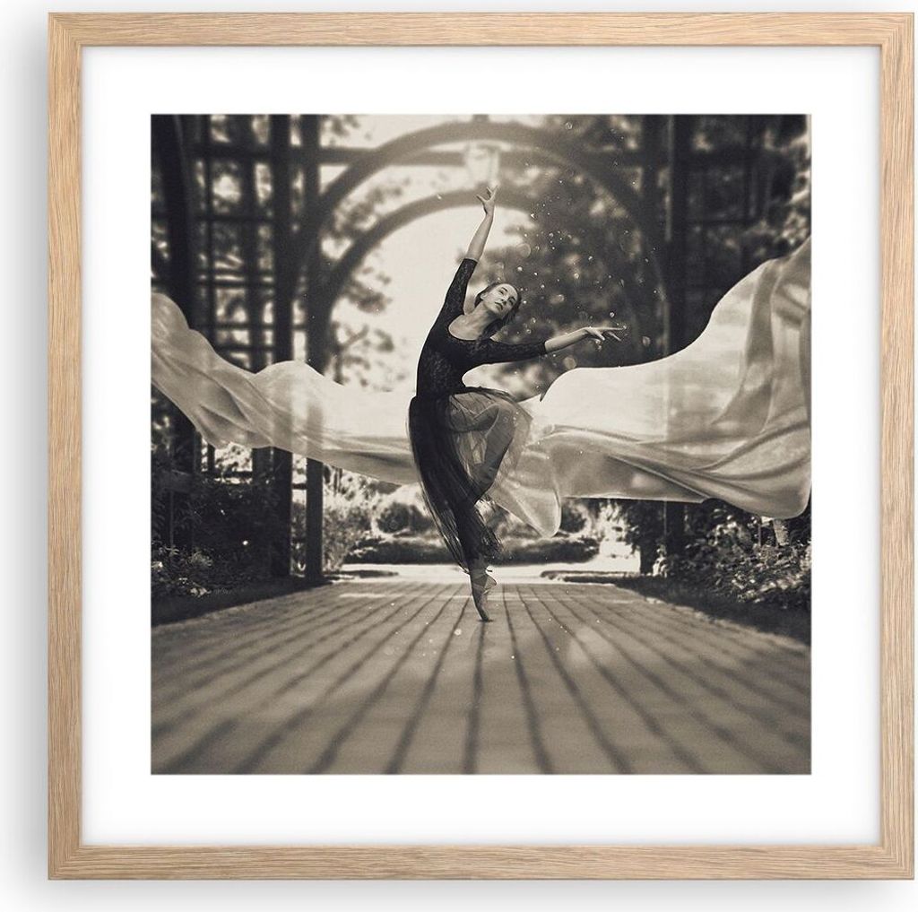 Gerahmtes Poster - Rahmen in heller Eiche - Ballerina Tanz Luft - 40x40 cm - Wand Bild - Wanddeko - Wandbilder - Kunstposter - Wandposter - Bilderr...