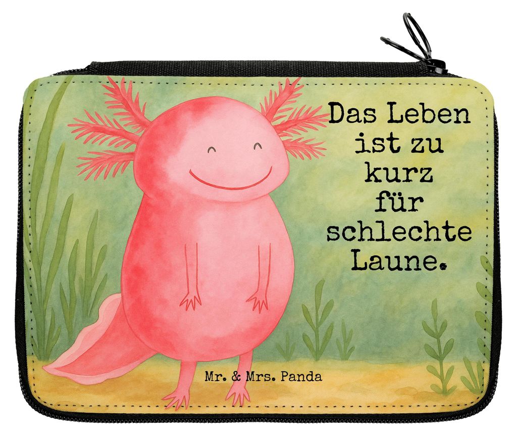 Mr. & Mrs. Panda Federtasche Axolotl Glücklich Design - Weiß - Geschenk, Lebensfroh, Lurch, Motivationsspruch, Malmappe, Schlampermäppchen, Mäp...