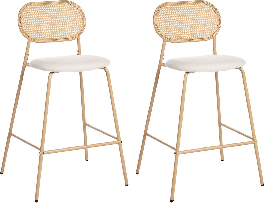 BELIANI Barhocker 2er Set Hellbeige / Holzoptik aus Metall Produktbild 