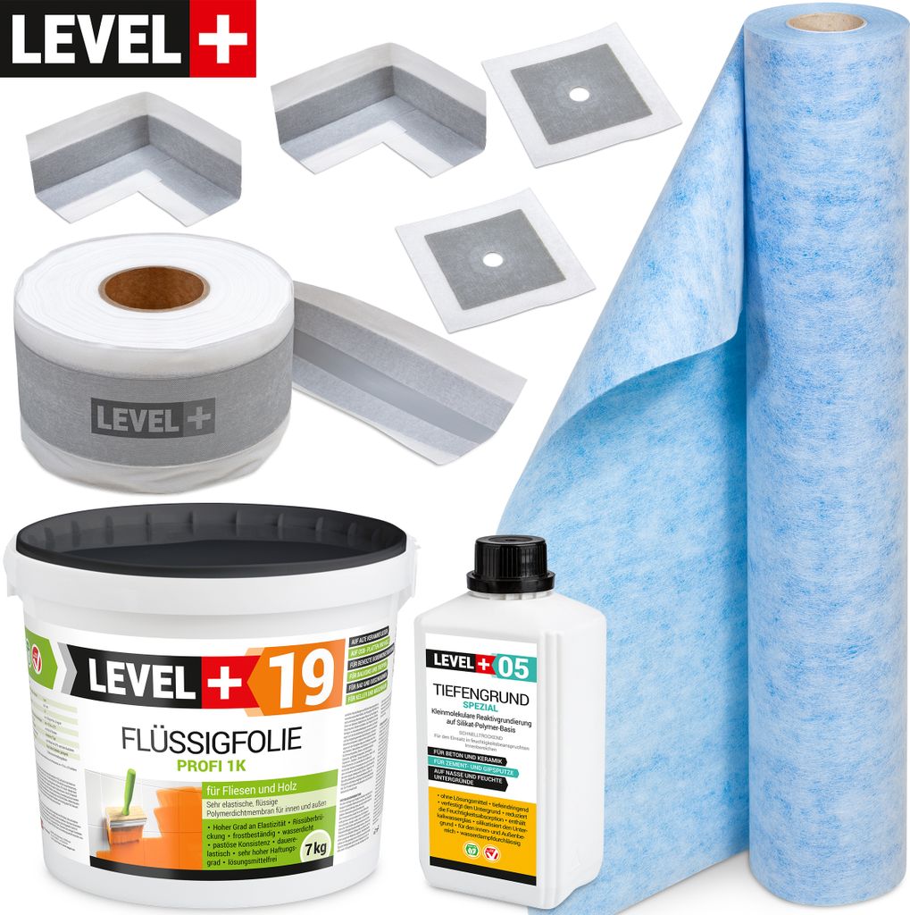 Dichtset Innen Außen Abdichtung-Set SET544 Dichtvlies Flüssigfolie 7kg Auf Holz Fliesen OSB Wasserdicht Dichtband 120/70mm Ausdehnbar