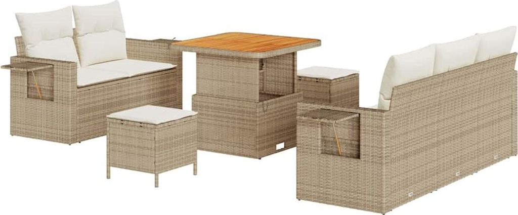 vidaXL Gartensofa-set mit Kissen 8 pcs Beige Poly-Rattan