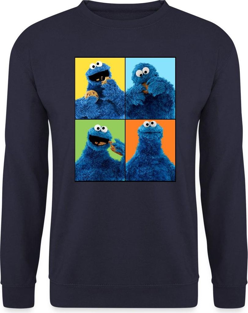 Spreadshirt Sesamstraße Krümelmonster Posen Uni Pullover, L, Navy