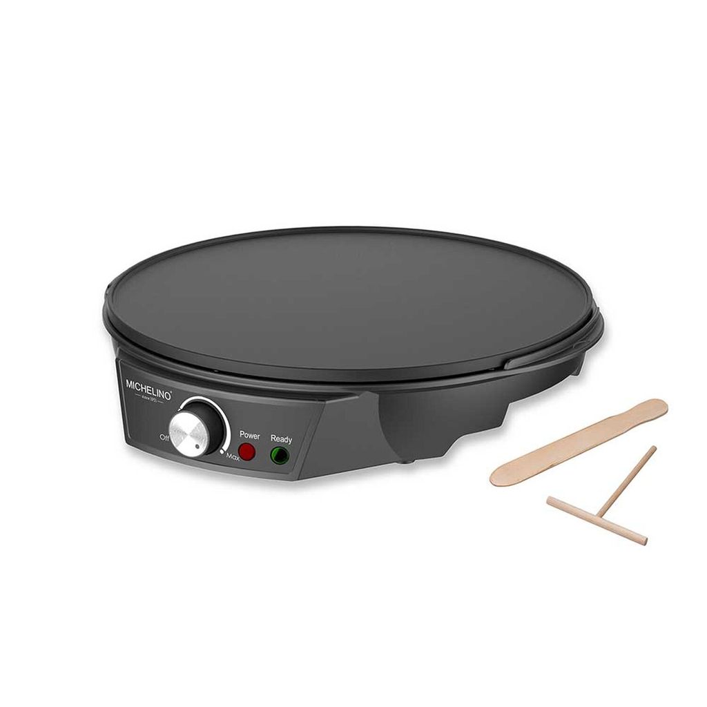 Michelino Crêpes Maker Fiesta Ø30cm, antihaftbeschichtete Platte, inkl. Teigverteiler & Crêpes-Wender, 1200 Watt, Crepesmaker sc