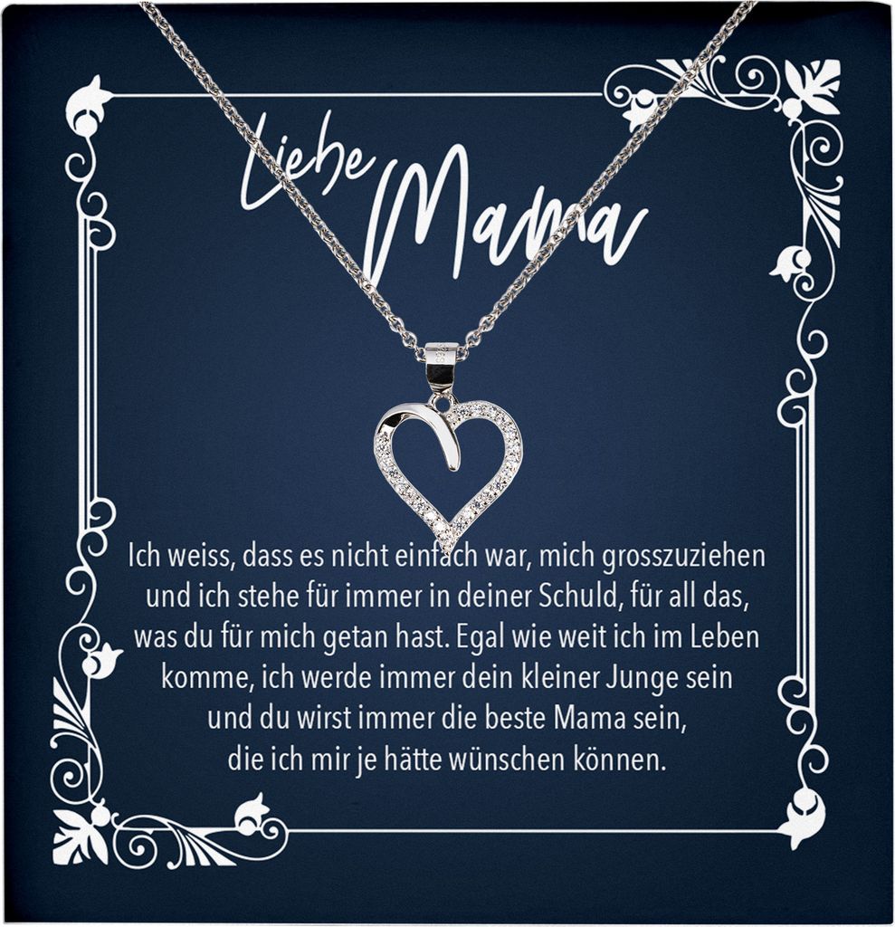 22Feels Echt Silber Halskette - Liebe Mama Geschenk von Sohn Geburtstag und Muttertag Mutter Schmuck Set für Frauen - Herz Anhänger, Karte