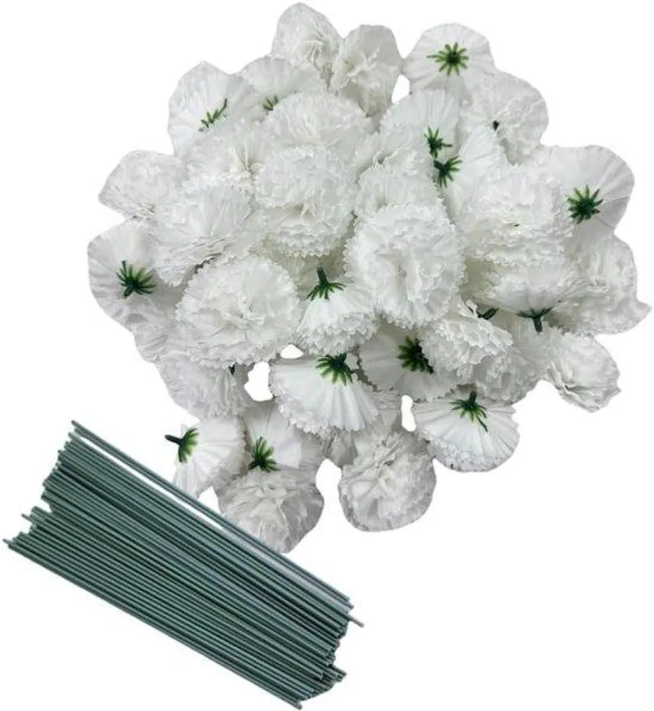 Fleurs d'Œillet en Soie avec Tiges de 20 cm pour Créations DIY - 50x