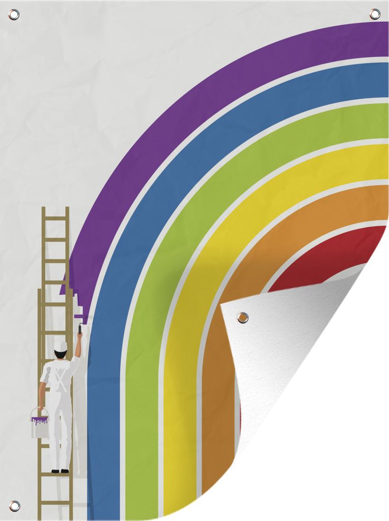 MuchoWow 30x40 cm Outdoor-Poster Gartendeko Sichtschutz Garten Poster für den Garten Eine Illustration eines Malers, der einen Regenbogen malt