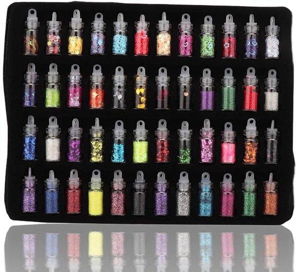 Glitzer Paillettenpulver - 48 Flaschen Vielfarbige Form - Bastelaccessoires Schmuck Dekoration