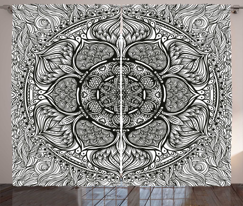 ABAKUHAUS Ethnisch Rustikaler Vorhang, Mandala inspiriert Native, Wohnzimmer Universalband Gardinen mit Schlaufen und Haken, 280 x 225 cm, Weiß un...