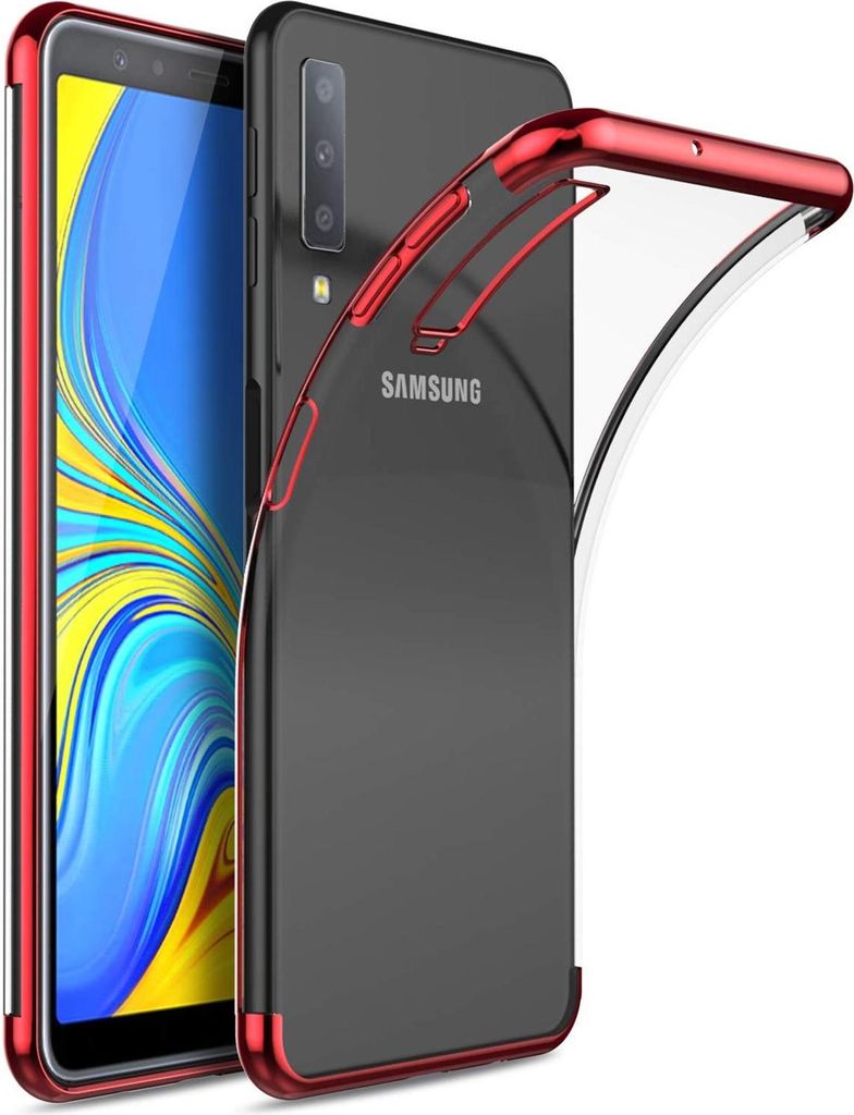 TPU Hülle für Samsung Galaxy A7 2018 Case Silikon Cover Transparent mit Farbrand Handyhülle
