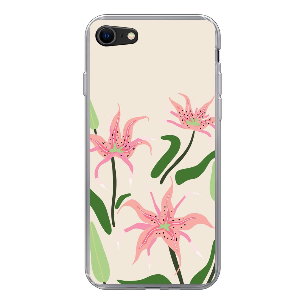MuchoWow Handyhülle Schutzhülle Hülle für iPhone 8 Blume - Rosa - Blätter Silikon Softcase Handy Hülle - Schutzhaube