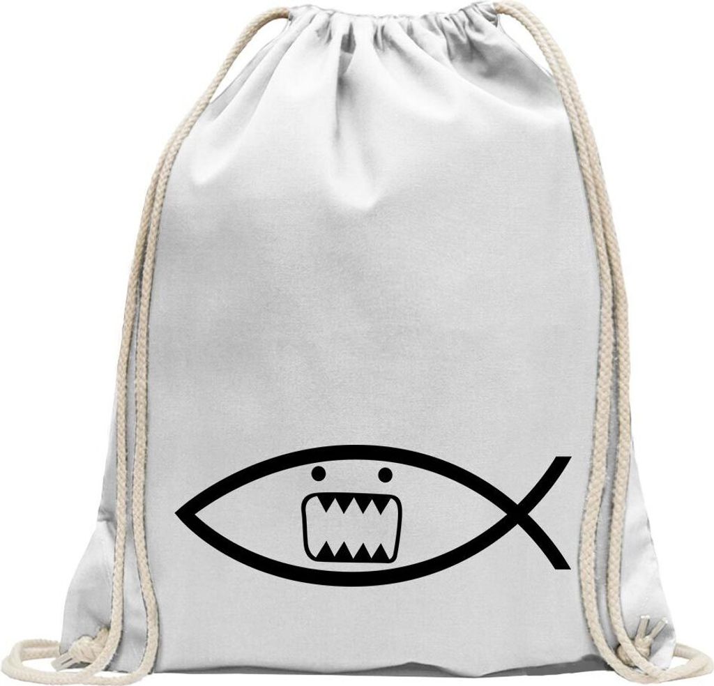Kiwistar - Turnbeutel - weiss - Domo Fisch - Fun Rucksack Sport Beutel Gymsack Baumwolle mit Ziehgurt