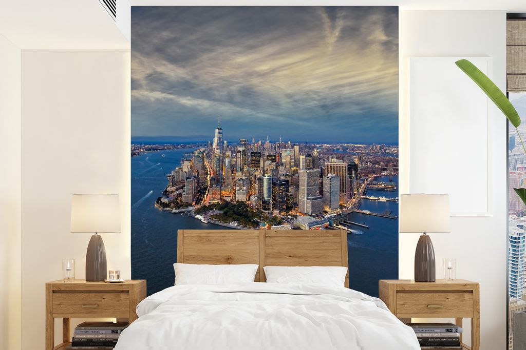 MuchoWow Fototapete für Wohnzimmer oder Schlafzimmer Wandtapete Vinyl Motivtapete New York - Manhattan - Wasser - 205x280 cm - Wandbild