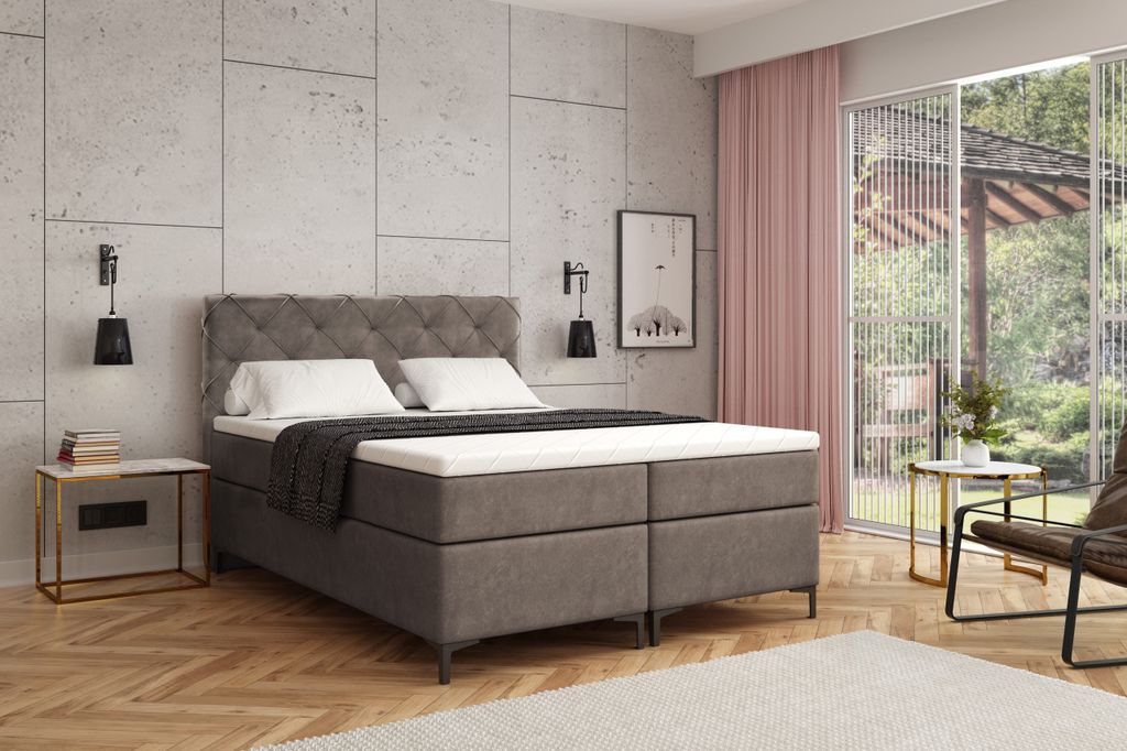 Boxspringbett mit bettkasten "SEVILLA PLUS", 180 cm, Braun, Produktbild 