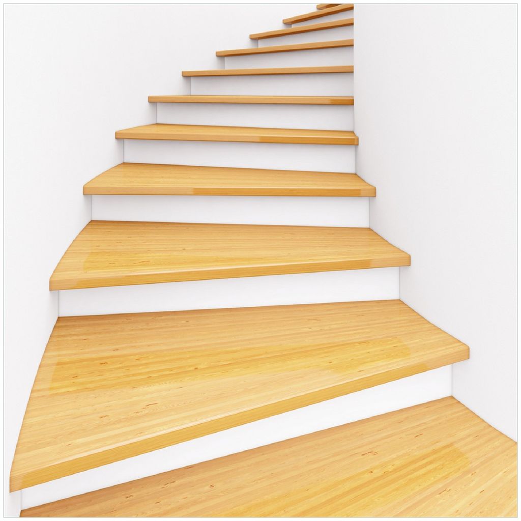 Wallario Premium Glasbild, freischwebende Optik, kräftige Farben, Größe 30 x 30 cm Motiv Wendeltreppe aus hellem Holz