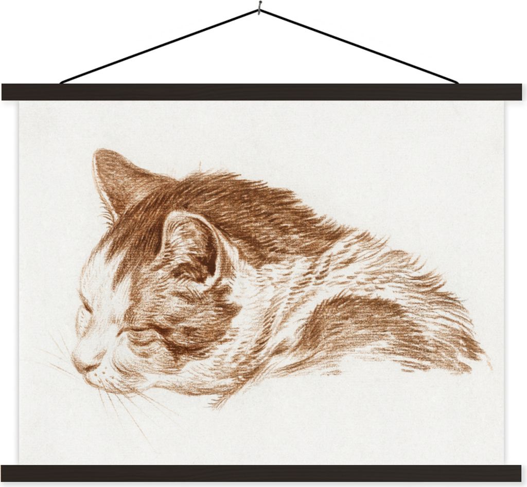 MuchoWow Textilposter Kopf einer schlafenden Katze - Gemälde von Jean Bernard 120x90 cm mit schwarzem Rahmen - Aufhänger für Poster