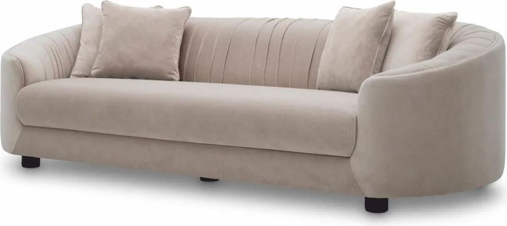 Casa Padrino Luxus Samt Sofa Creme / Schwarz 241 cm - Wohnzimmer & Hotel Möbel
