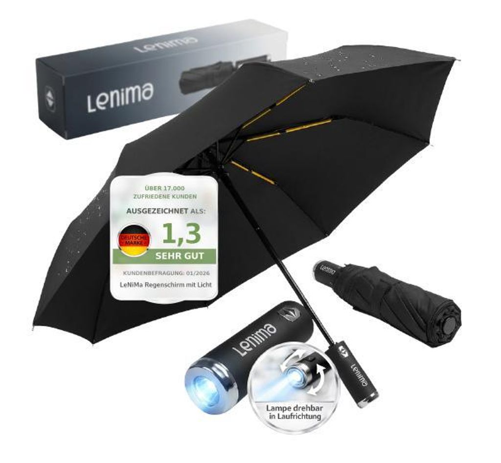 Regenschirm mit Licht, sturmfest-130 km/h - Taschenschirm Produktbild 