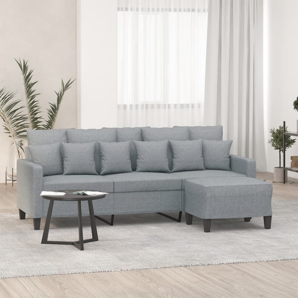 Cloris Designermöbel 3-Sitzer-Sofa mit Hocker Hellgrau 180 cm Stoff 2024 Neu