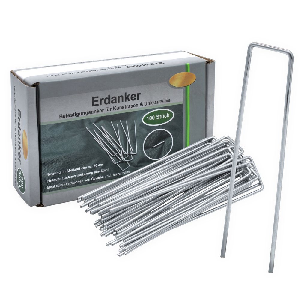 Erdanker 100 Stück für Kunstrasen und Unkrautvlies - Stahl Produktbild 