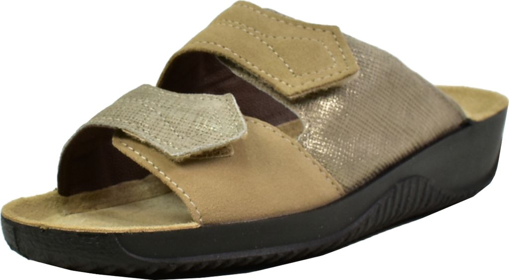 Rohde Damen Pantolette Klettverschluss Leder metallic Optik Soltau-40 8655, Größe:42 EU, Farbe:Braun