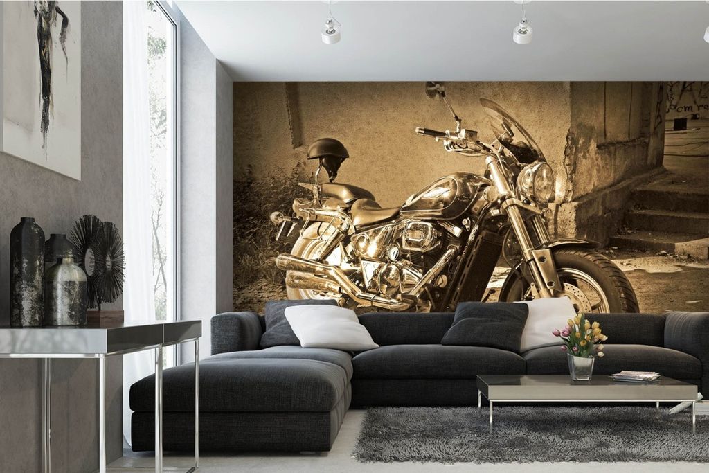 Vlies Fototapete VINTAGE MOTORRAD 375 x 250 cm (inkl. Kleister) - Vlies Tapete, Wandtapete, Wandbilder - Tapete für Wohnzimmer Schlafzimmer, Büro...