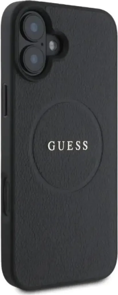 Guess iPhone 16 Hard Case MagSafe - Black Grained Gold Ring - 4