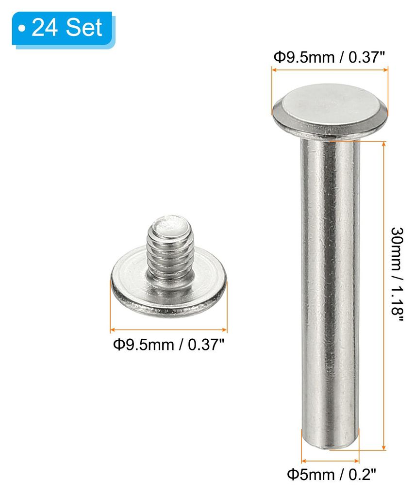 24 Sets Chicago Screws 5x30mm(DxH) Chicago Screws Phillips Binding Post Screw Bolts Leather Rivets 304 Edelstahl Befestigungselemente Fš¹r Lederg...