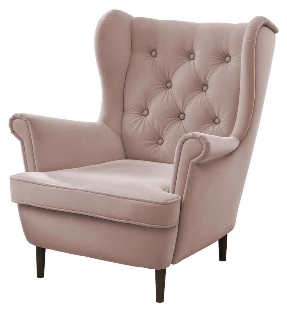 Gesteppter Sessel Coco Trinity 19 Rosa Samt Ohrensessel Skandinavisch