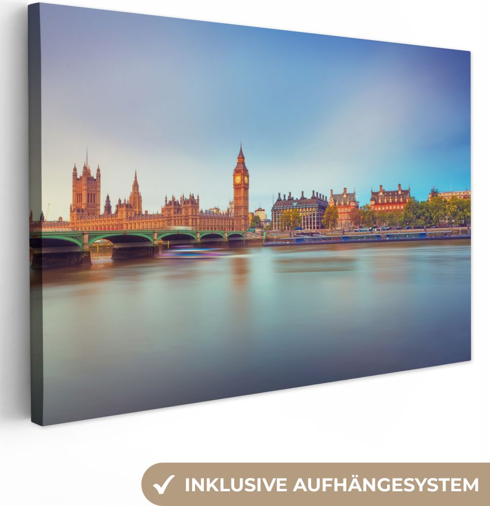 OneMillionCanvasses - Leinwandbilder - 140x90 cm, Londoner Skyline, Wandbilder Kunstdruck Wanddekoration - Foto auf Leinwand - Gemälde auf Holzr...
