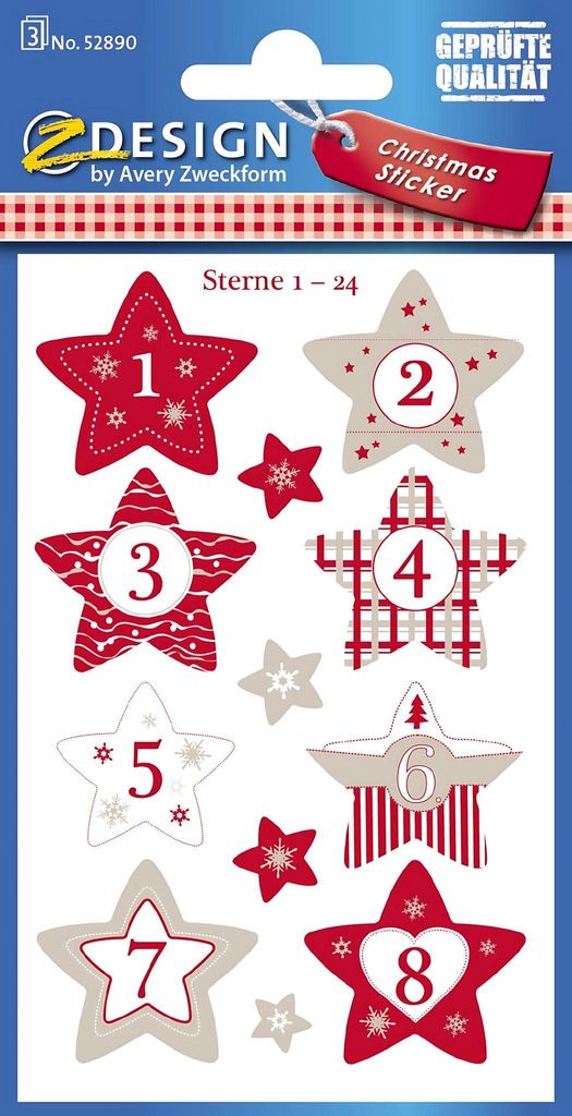 AVERY Zweckform 52890 Sticker Sterne 1-24 Papier(S) Productafbeelding 