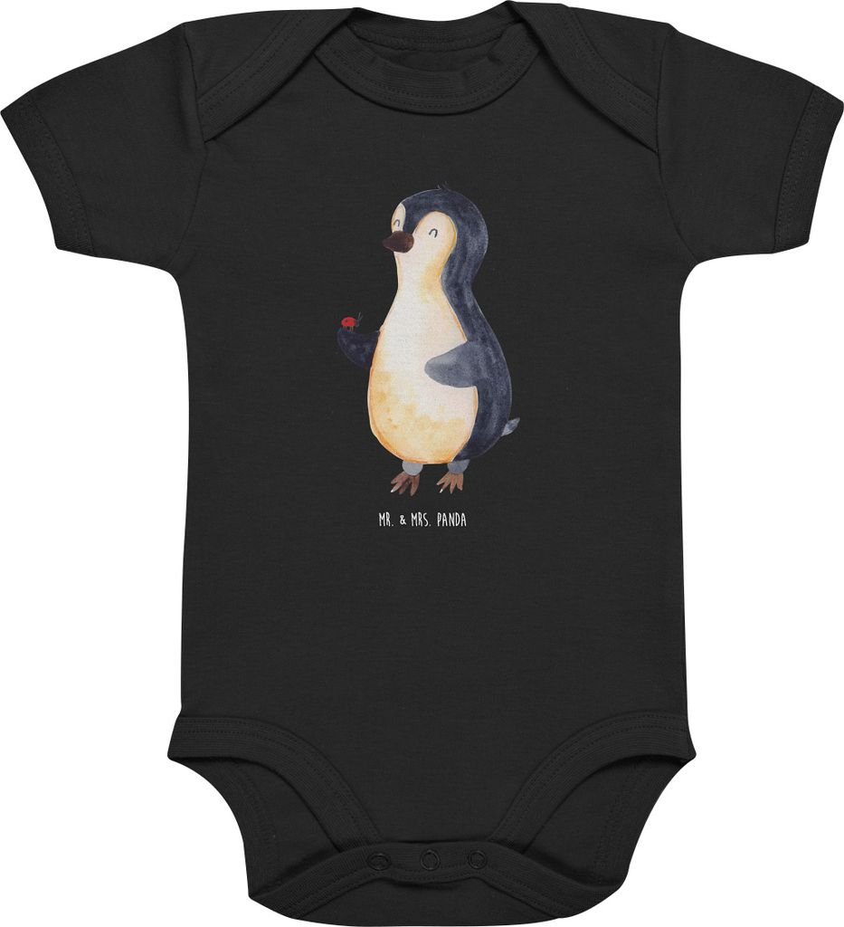 Mr. & Mrs. Panda overall baby Pinguin Marienkäfer 6. - 12. Monat - Schwarz - Geschenk, Aufmerksam, Kleine Wunder, Liebe, Babybody, babykleidung bo...