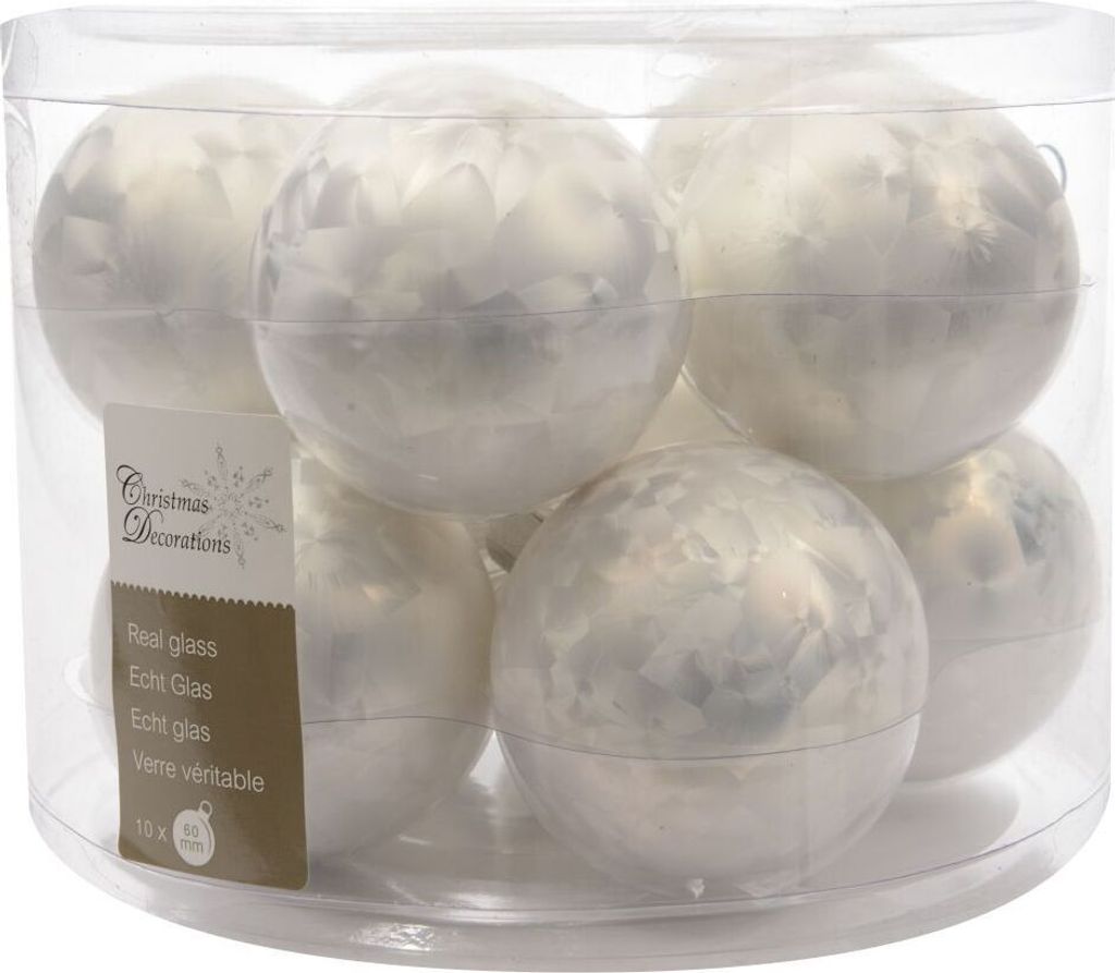 Christbaumkugeln Weiß Eislack Ø 6 cm aus Glas - 10er Set Produktbild 5