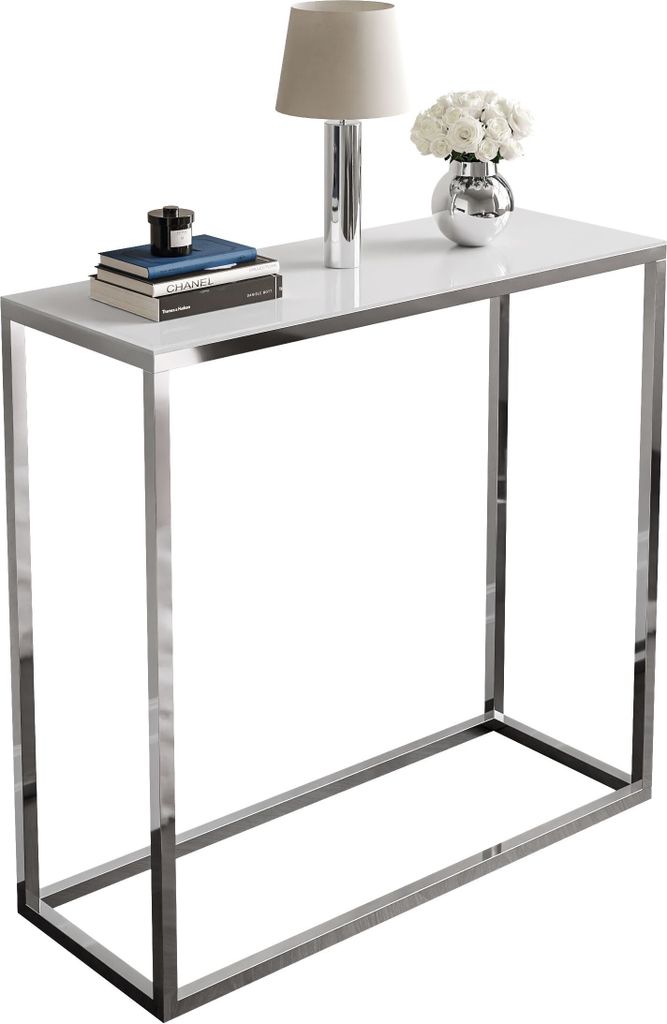 Konsole 80 cm MODERN GLASS CHROM, Chrom / Weißes Glass Produktbild 3