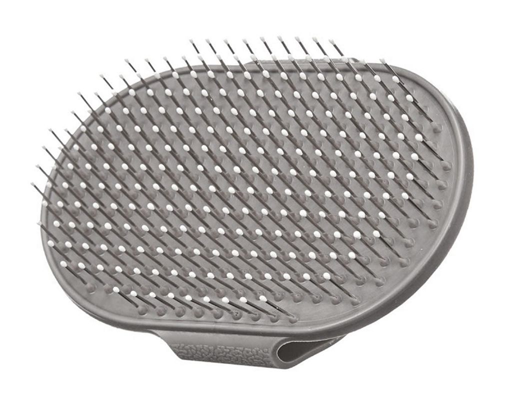 TIERBÜRSTE mit Metallstiften und Handriemen aus Silikon oval Grau Fellbürste Hundebürste Katzenbürste Fellpflege 99