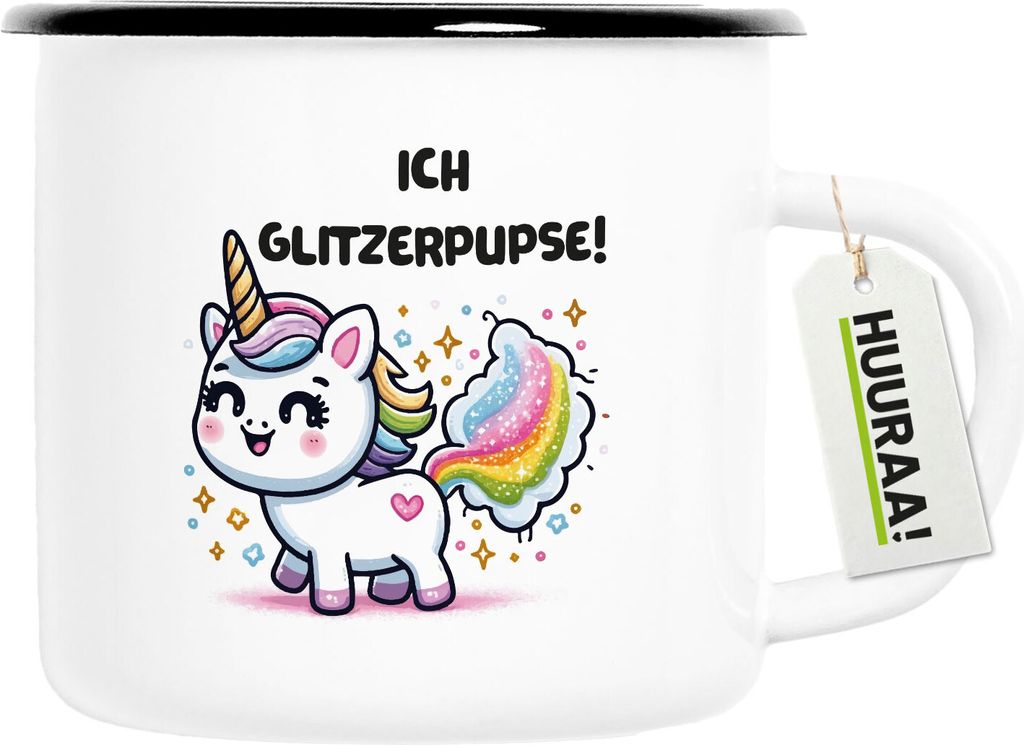 Huuraa Emaille Tasse Ich Glitzerpupse Einhorn 300ml Vintage Campingbecher Geschenkidee