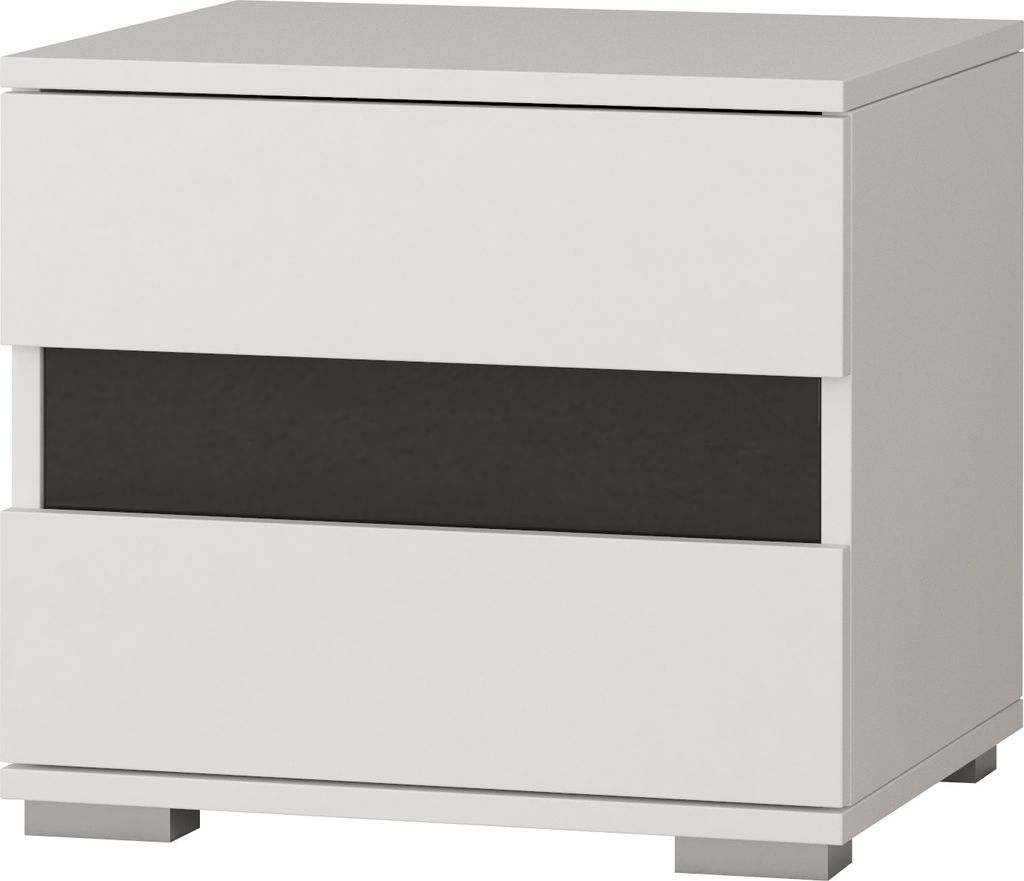 Nachttisch Nachttischschrank Nachtkommode Nachtkonsole 45 cm, Weiß/Schwarz Semigloss mit zwei Schubladen Lucca