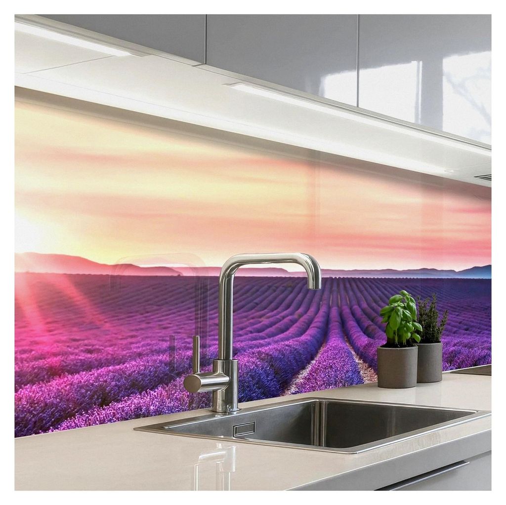 Küchenrückwand 60x200 cm Selbstklebend Spritzschutz Lavendel - Lila - Blumen