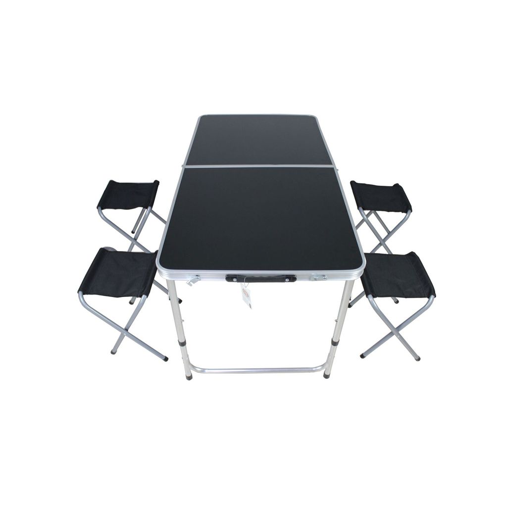5-tlg Campingmöbel Set Outdoor Camping ALU Tisch mit Tragegriff 4 Klapphocker 