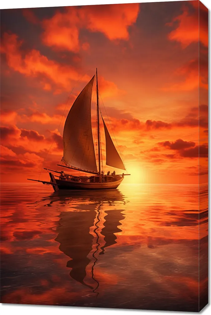 Habillez vos murs vides avec l'Image 60x90 cm Voilier et Coucher de Soleil